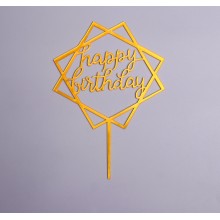 Топпер  "Happy Birthday", золото в квадрате